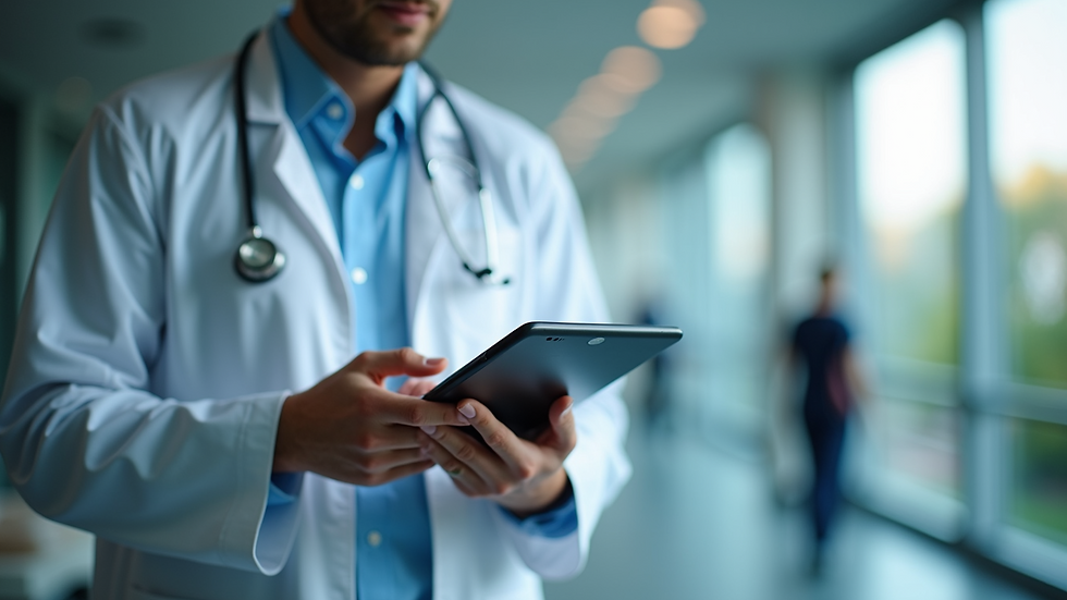 High angle view of a healthcare professional using a digital tablet