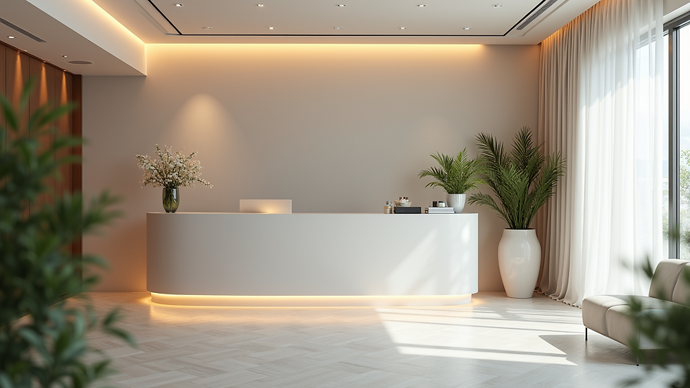 Wide angle view of a professional med spa reception area