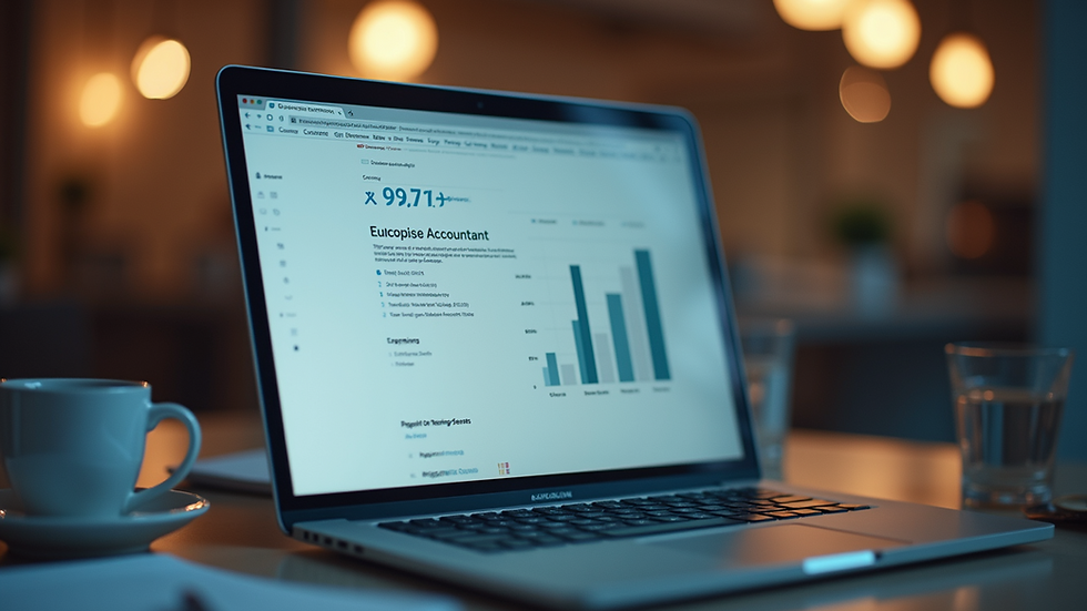 Eye-level view of a sleek accountant’s website on a laptop screen