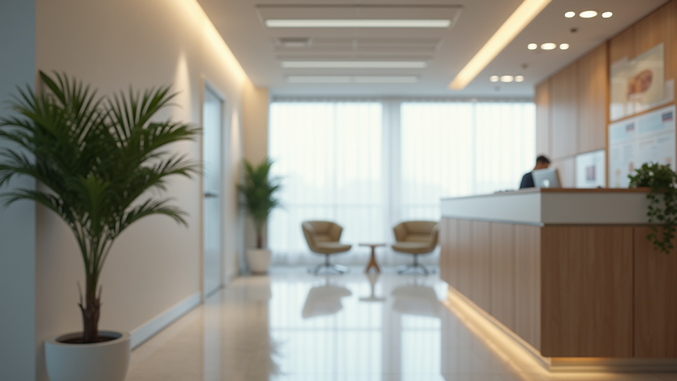 Eye-level view of a modern dental clinic reception area