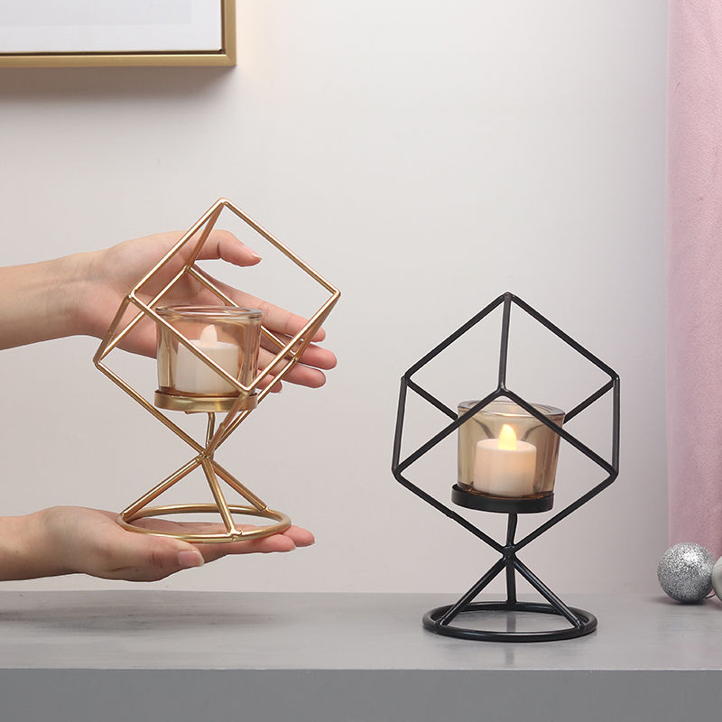 Thumbnail: Nordic Style Golden Geometric Metal Candle Holder Creative Romantic Candlelight