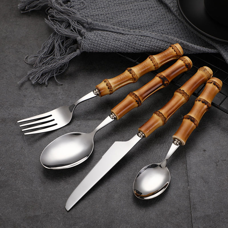Thumbnail: Natural Wooden Handle Spoon Fork Knife Flatware Set Gift Box