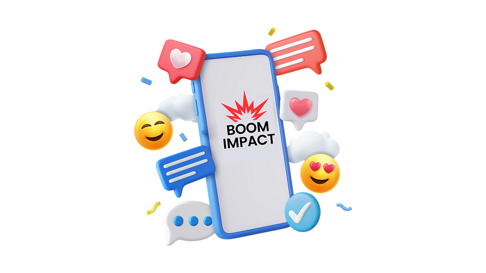 A cellphone with BOOM IMPACT, a lot of emojies in digital art.