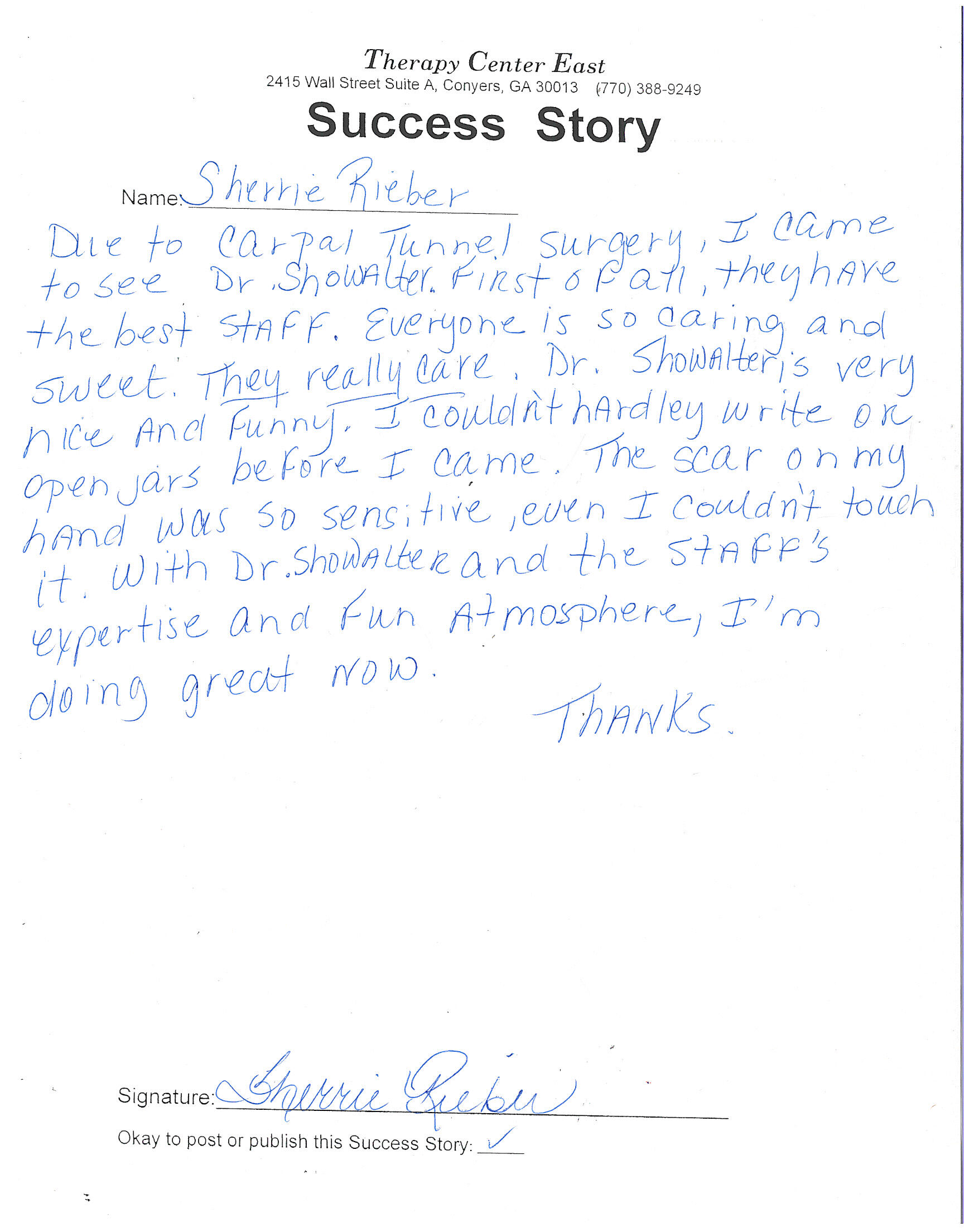 Carpal Tunnel Success Story