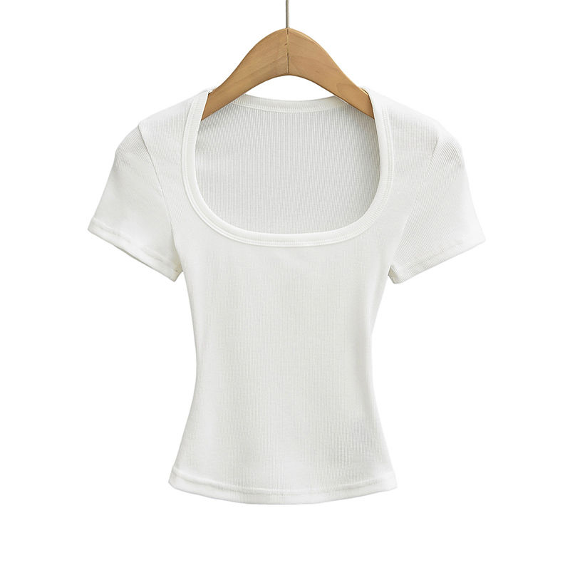 Miniatura: Summer square neck high elasticity crop top women's short sleeved sexy top slim 