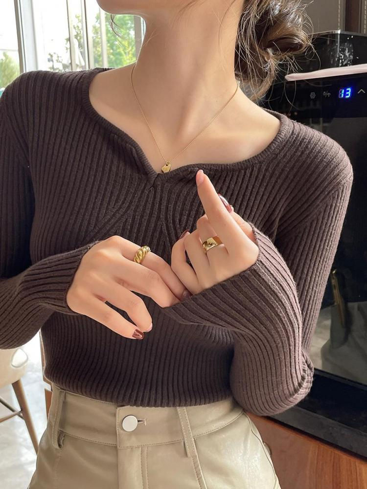 Miniatura: 2026 Basic V-neck Chic  Autumn Winter Pullover Women Female Knitted Ribbed Sweat