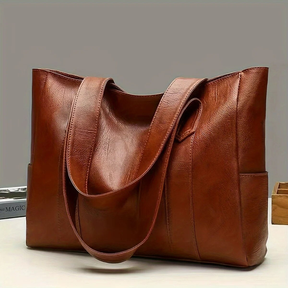 Vintage Large Capacity Tote Bag, Retro Vegan Shoulder Bag, Women's Casual Handba