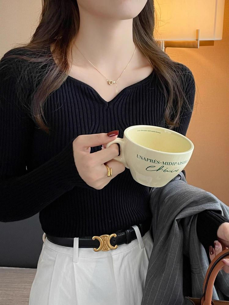 Miniatura: 2026 Basic V-neck Chic  Autumn Winter Pullover Women Female Knitted Ribbed Sweat