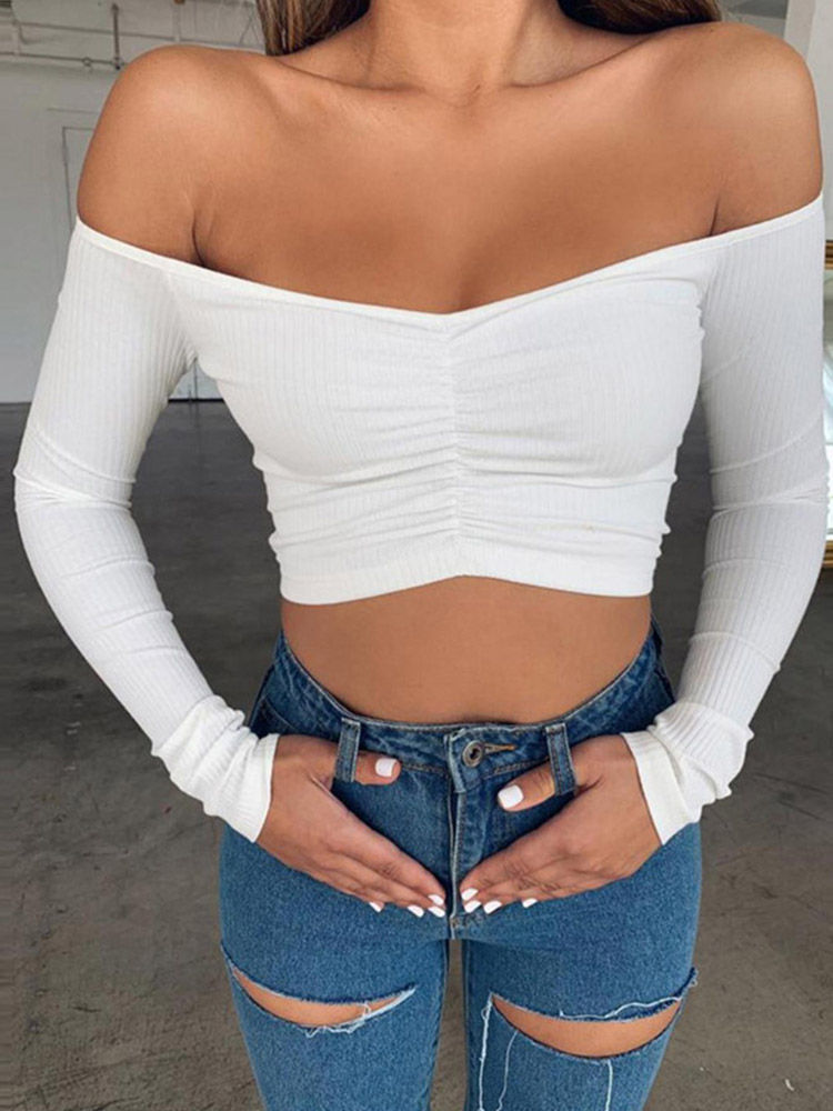 Miniatura: Women T-shirts sexy and club fashion female T-shirt long sleeve off shoulder sol