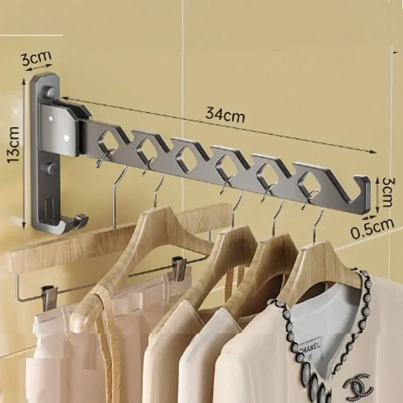 Miniatura: Clothes Drying Rack Adjustable Angle Clothes Hanger Wall-mounted Coat Dryer Coll