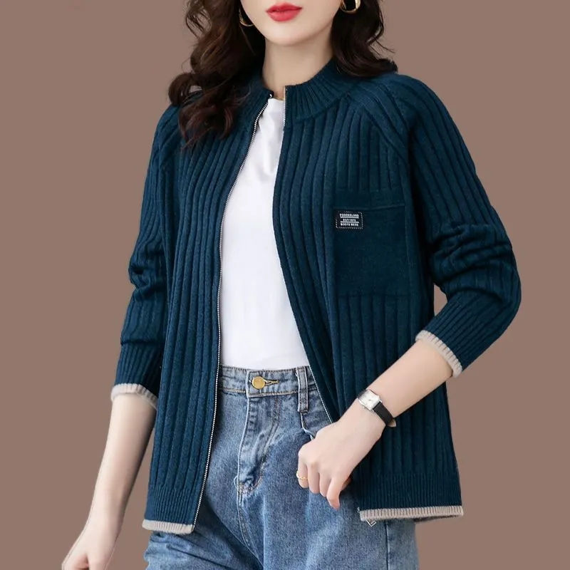 Miniatura: Knitted Cardigan Women's Coat 2025 Autumn Winter New Long sleeved Casual Zipper 