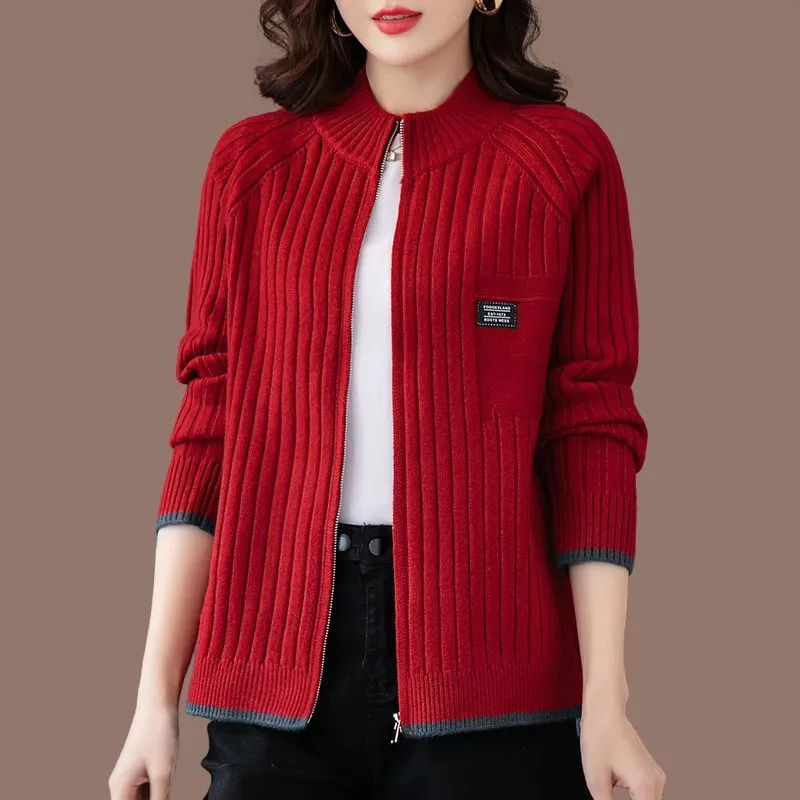 Miniatura: Knitted Cardigan Women's Coat 2025 Autumn Winter New Long sleeved Casual Zipper 