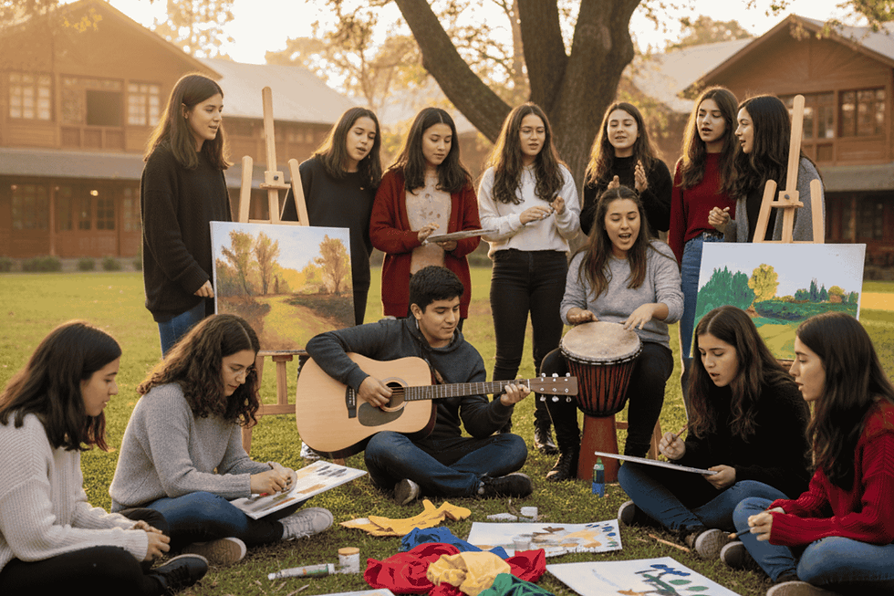 Estudiantes en actividades artísticas en el Colegio Waldorf Santiago.