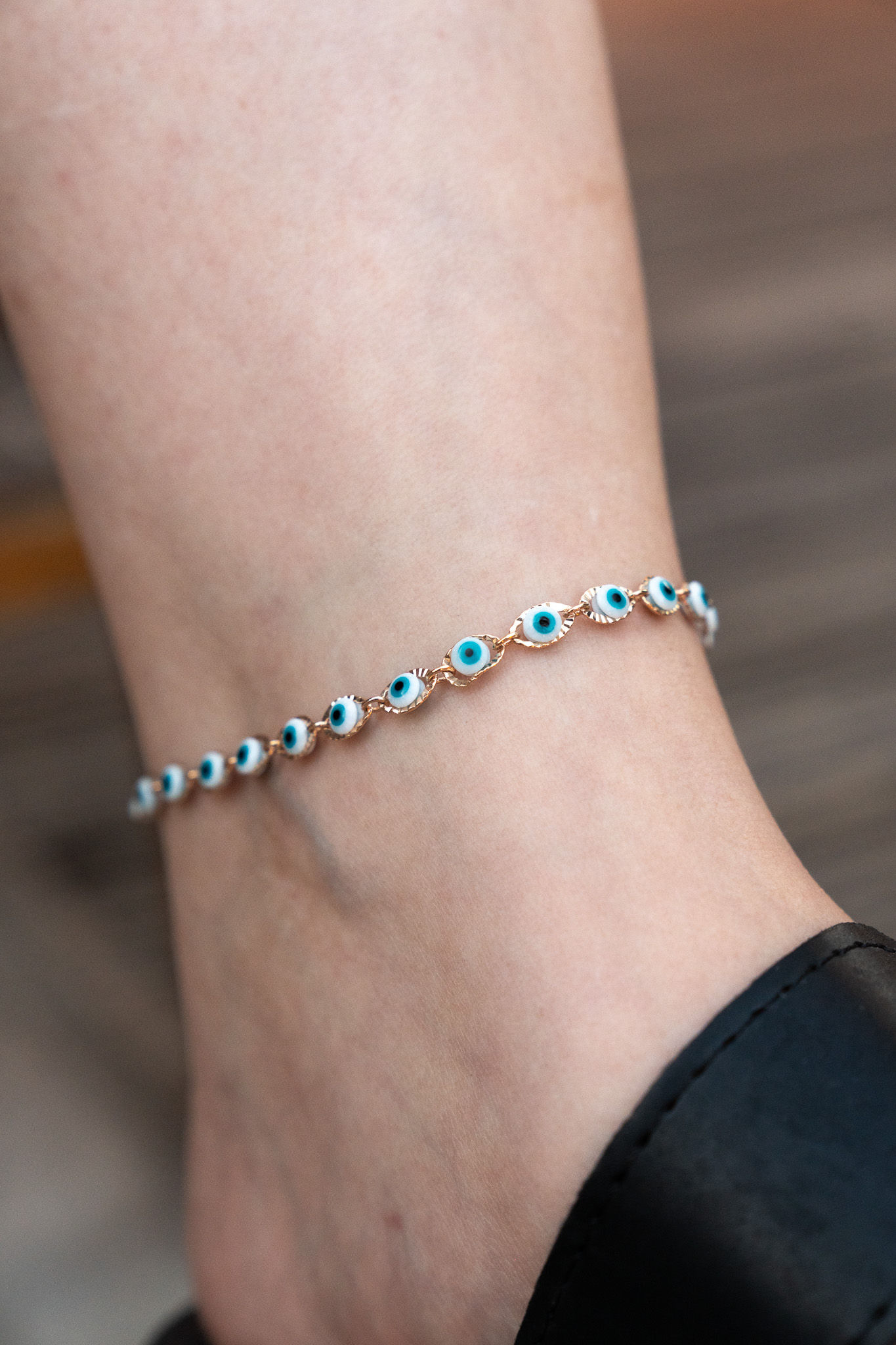 VIP Gold Beyaz Nazar Boncuklu Halhal