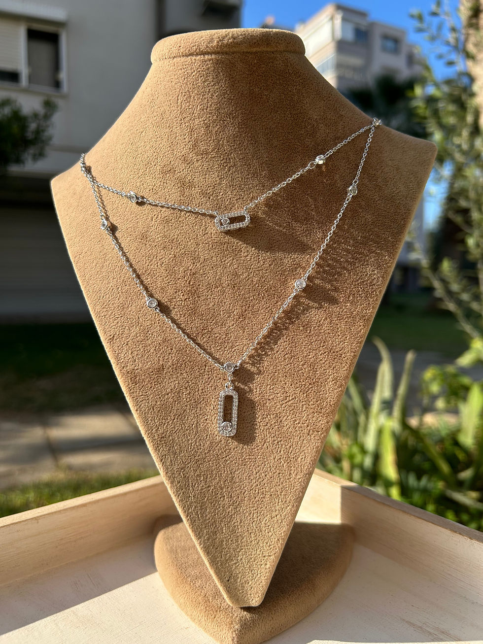 Çelik Silver Zirkon Taşlı İkili "Mess" Kolye