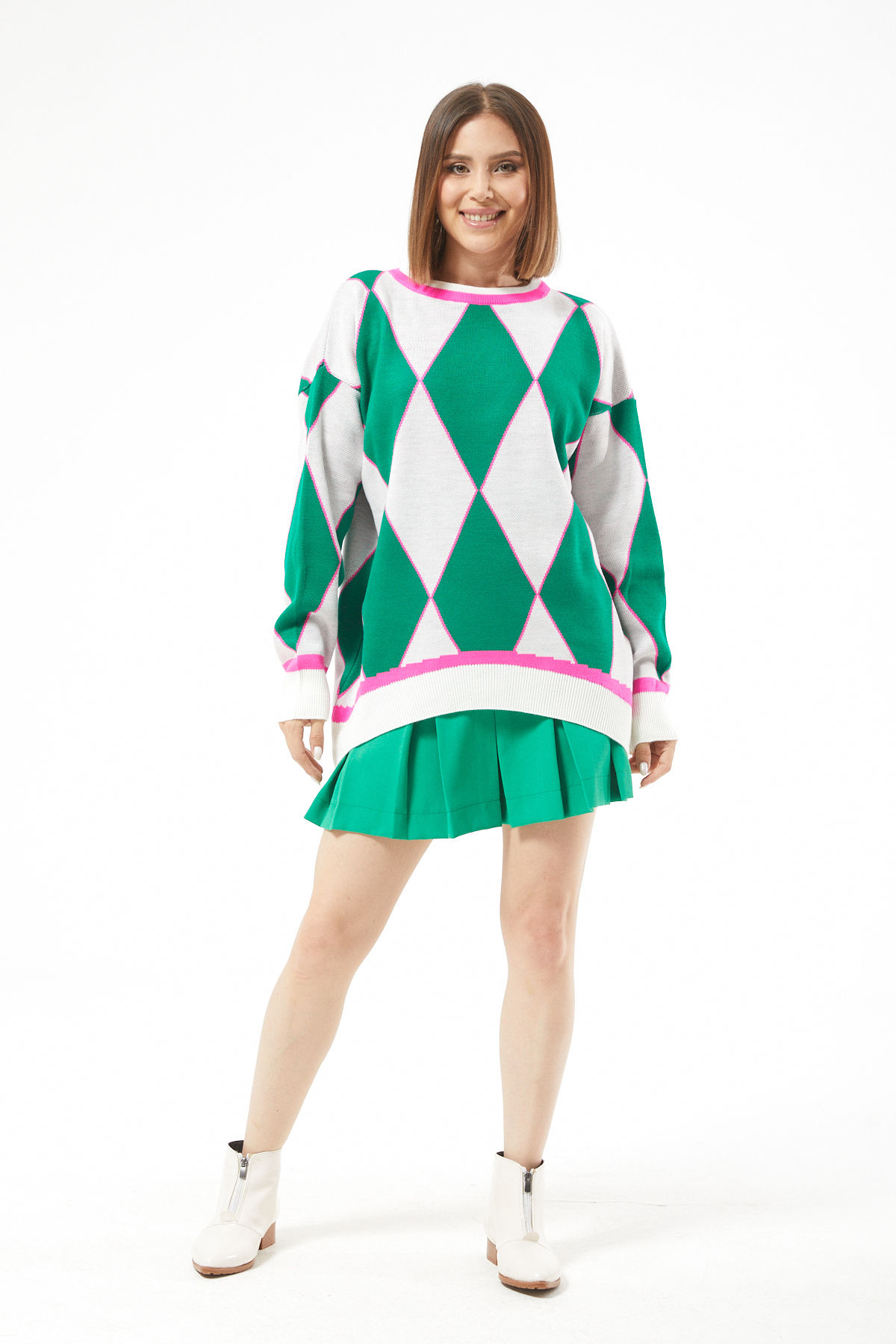 Sıfır Yaka Baklava Desenli Kazak