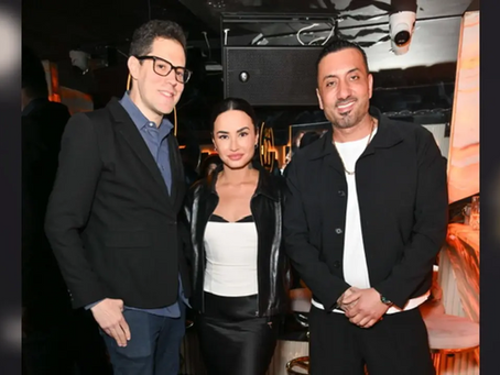 Demi Lovato poses with Jeff Krauss and owner Onur Safak as she dines at his New York City hotspot Ten11 at Zoi Nomad.