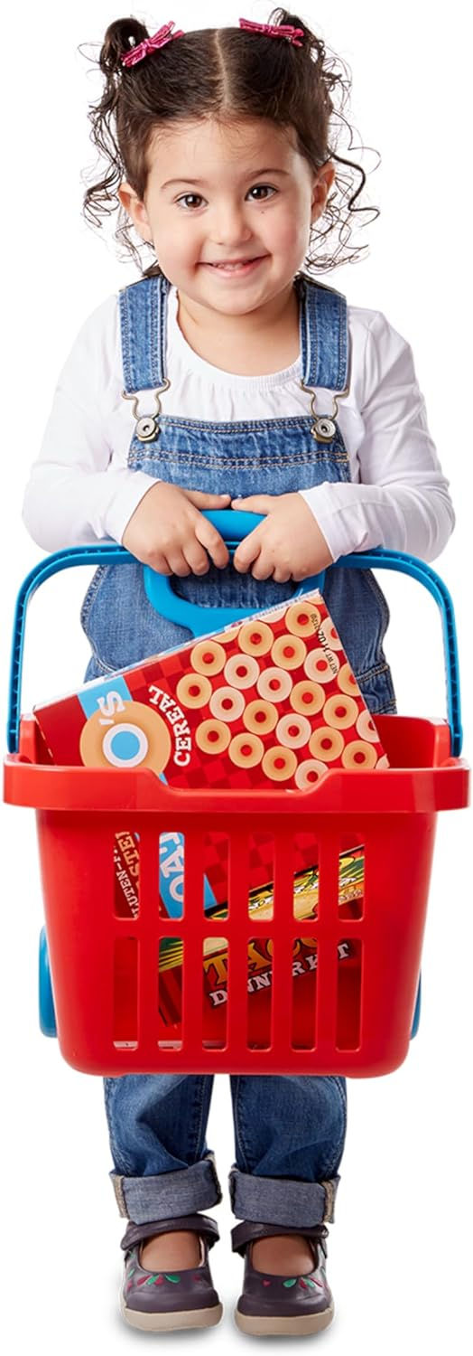 Thumbnail: Melissa & Doug Fill and Roll Grocery Basket Play Set With Play Food Boxes and C