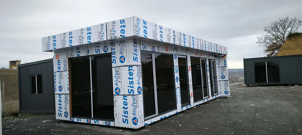 Küçük resim: Antrasit gri pergole kaplama ofis konteyner dış görünüş