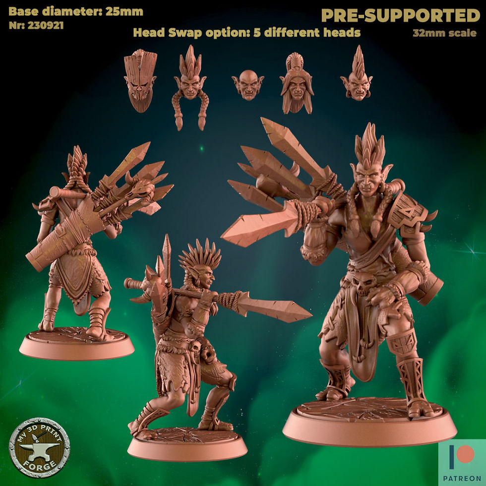 Thumbnail: Troll Headhunter Female - 3 versions - Spear, Axes or Attacking