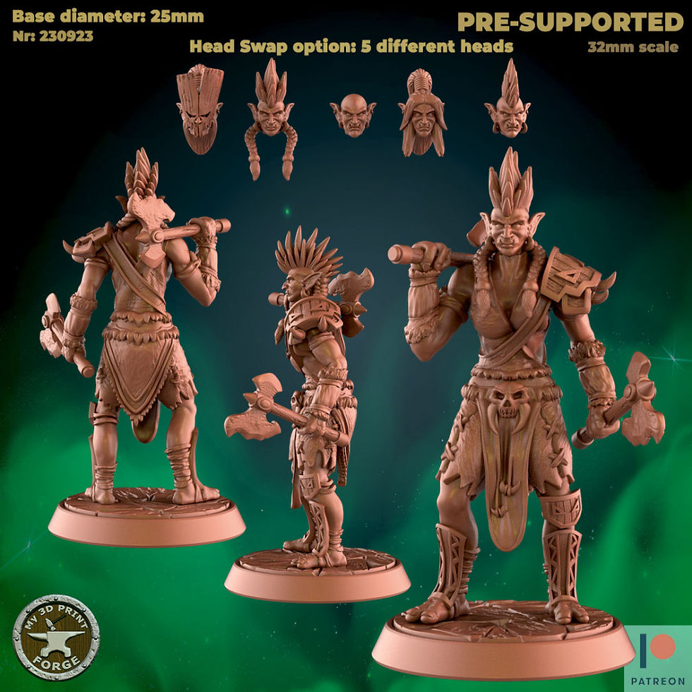 Thumbnail: Troll Headhunter Female - 3 versions - Spear, Axes or Attacking