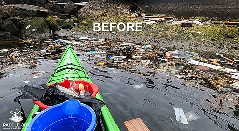 Waterborne litter before a Paddle Out Plastic cleanup