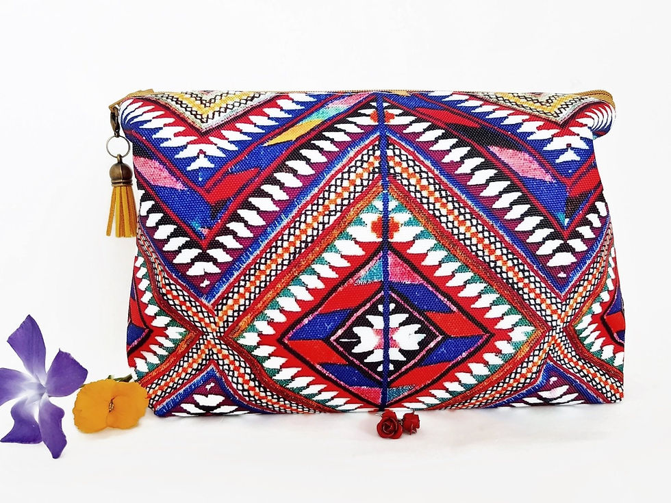 Thumbnail: Canvas Wash bag, aztec print, tribal Dumpy bag, cosmetic bag,make-up bag.