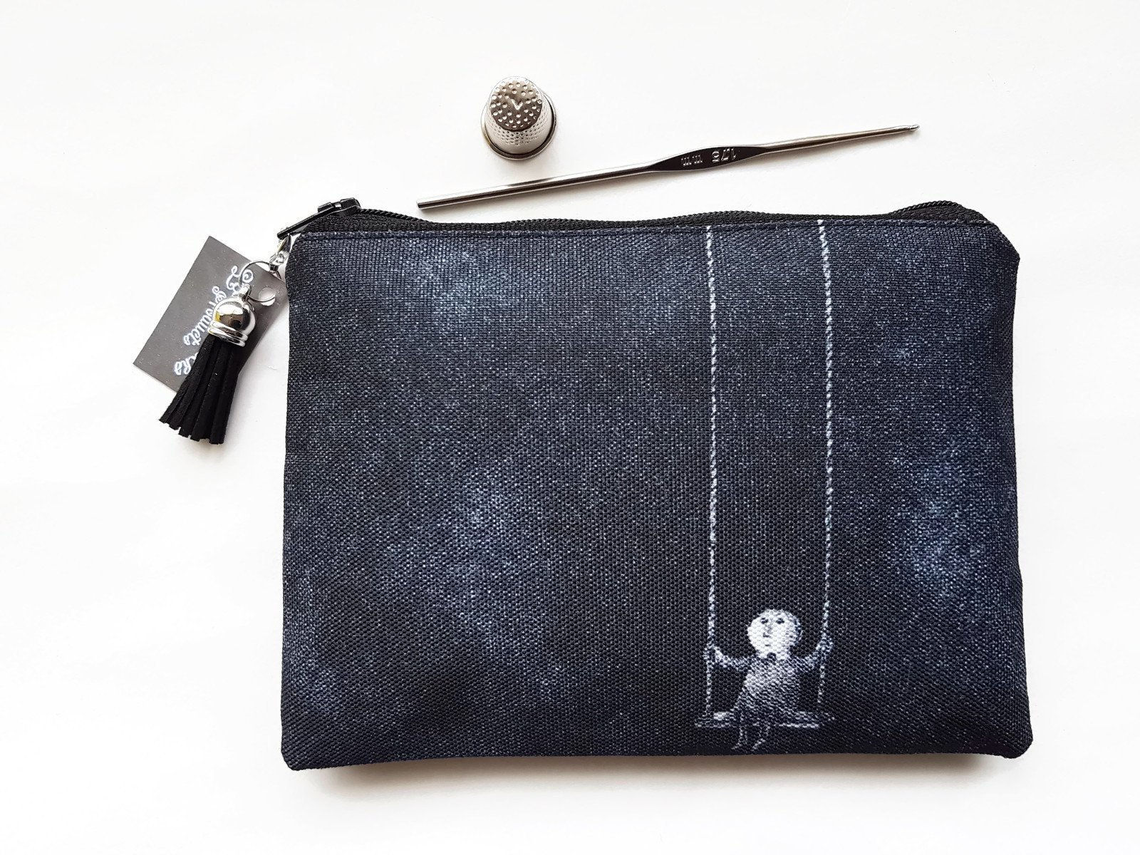gorey,Edward gorey,zipper pouch,black wallet,eclectic wallet,zipper bag,zipper