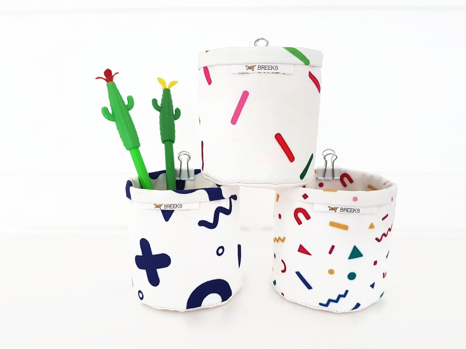 Mini Storage Bins,80s prints,confetti print,wall grid storage,bulldog clip,organ