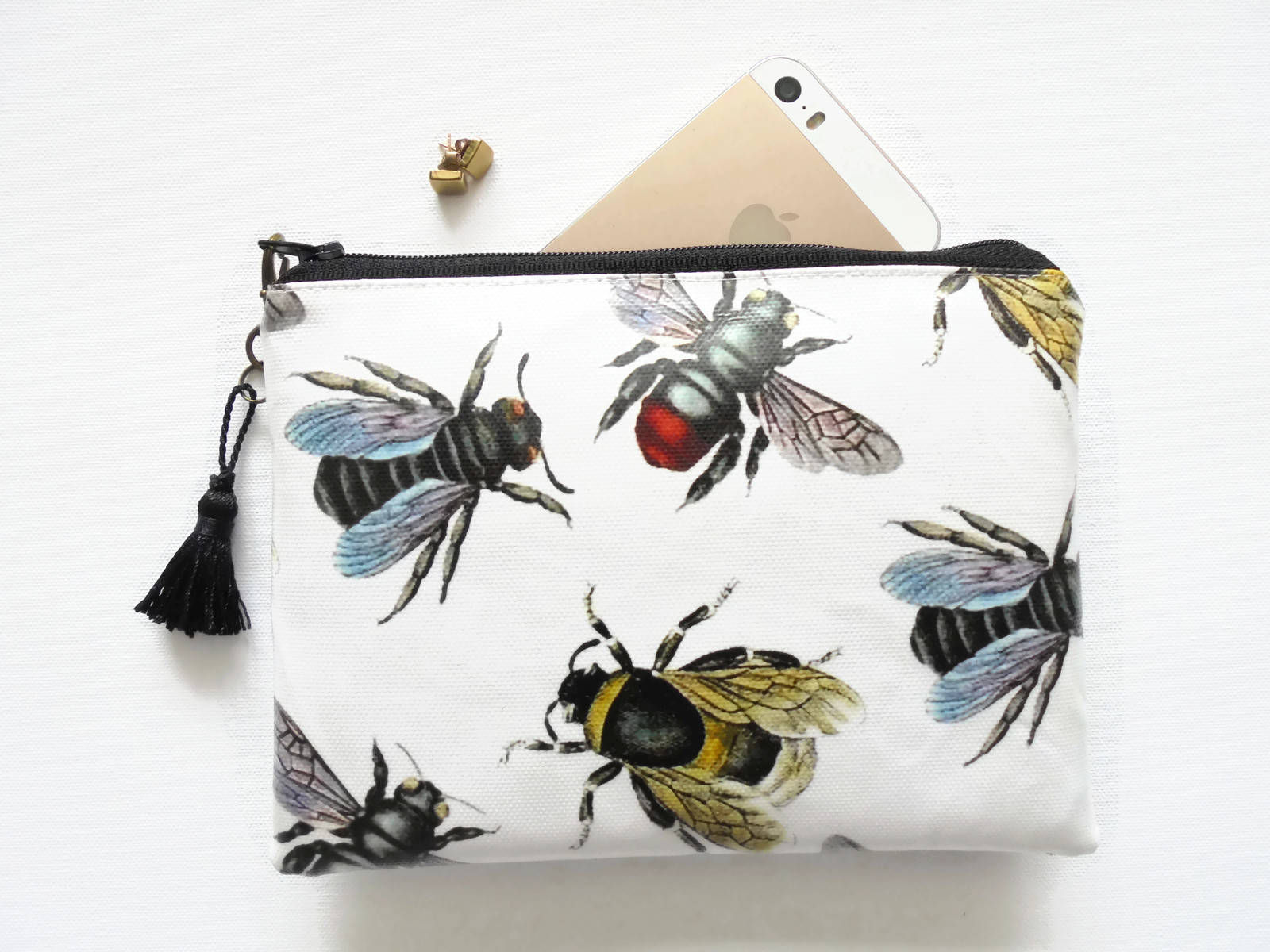 Vintage Bee print waterproof zipper wallet