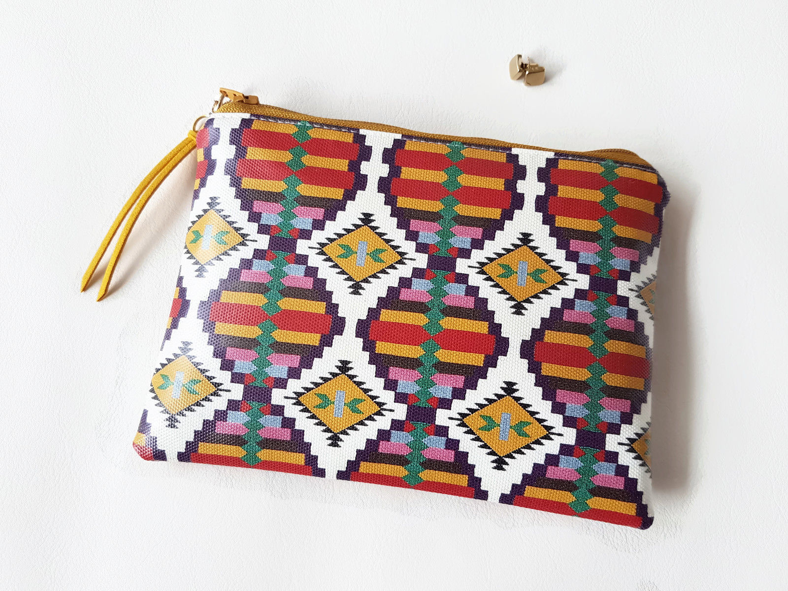 Native american inspired vegan wallet,water resistant zipper pouch in spiced.