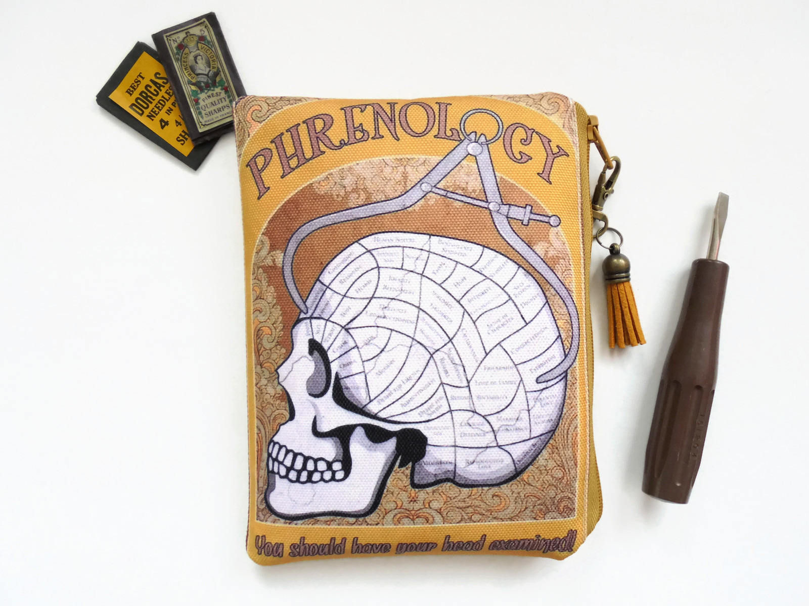 phrenology, sewing pouch, zipper wallet, cosmetic bag, zipper wallet