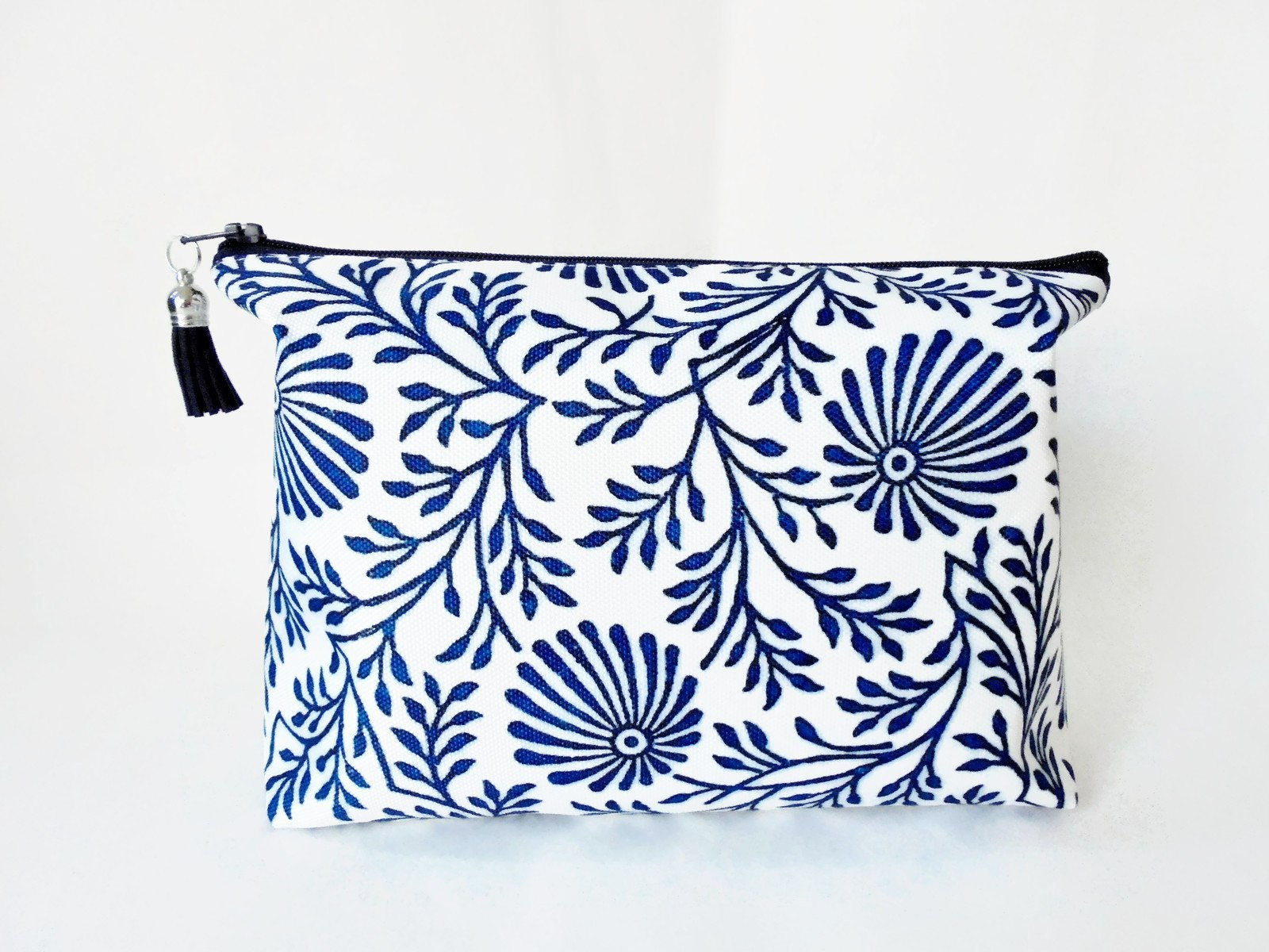 Canvas Wash bag, Blue Indian print, Block print, dumpy bag, boxy bag
