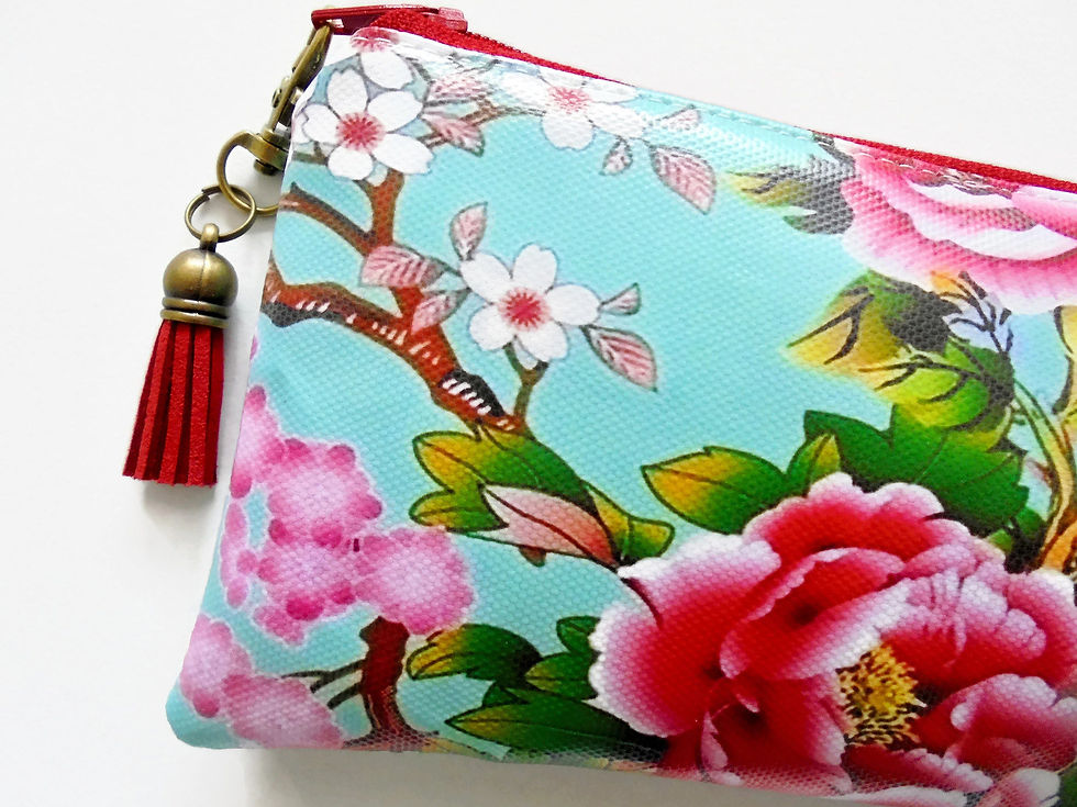 サムネイル： cherry blossom, birds, eco vinyl, brush case, make-up brush bag, crochet hook s