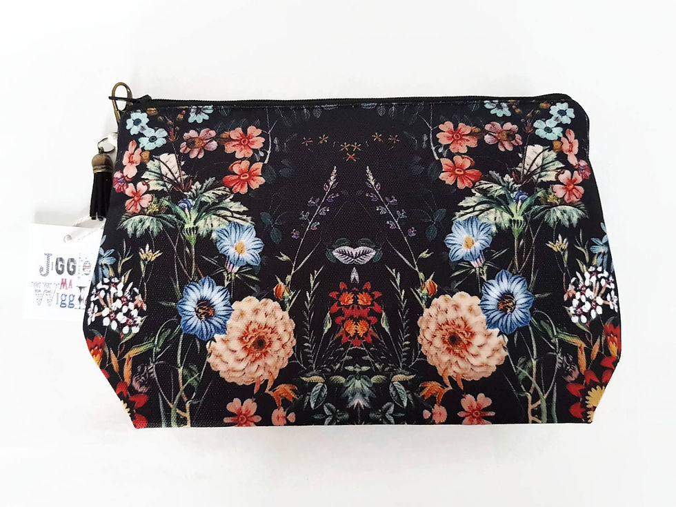 Miniaturbild: Black botanical dumpy wash bag,roomy bag,toiletries pouch,cosmetics pouch,large