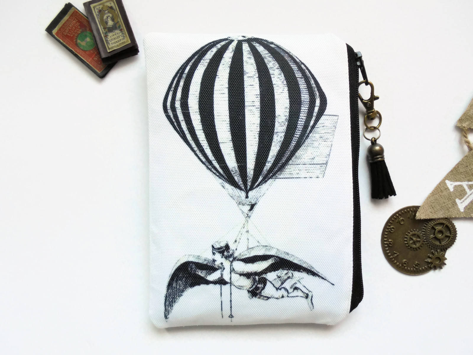Hot air Balloon Pouch, steampunk bag, dark victorian, gothic, sewing pouch