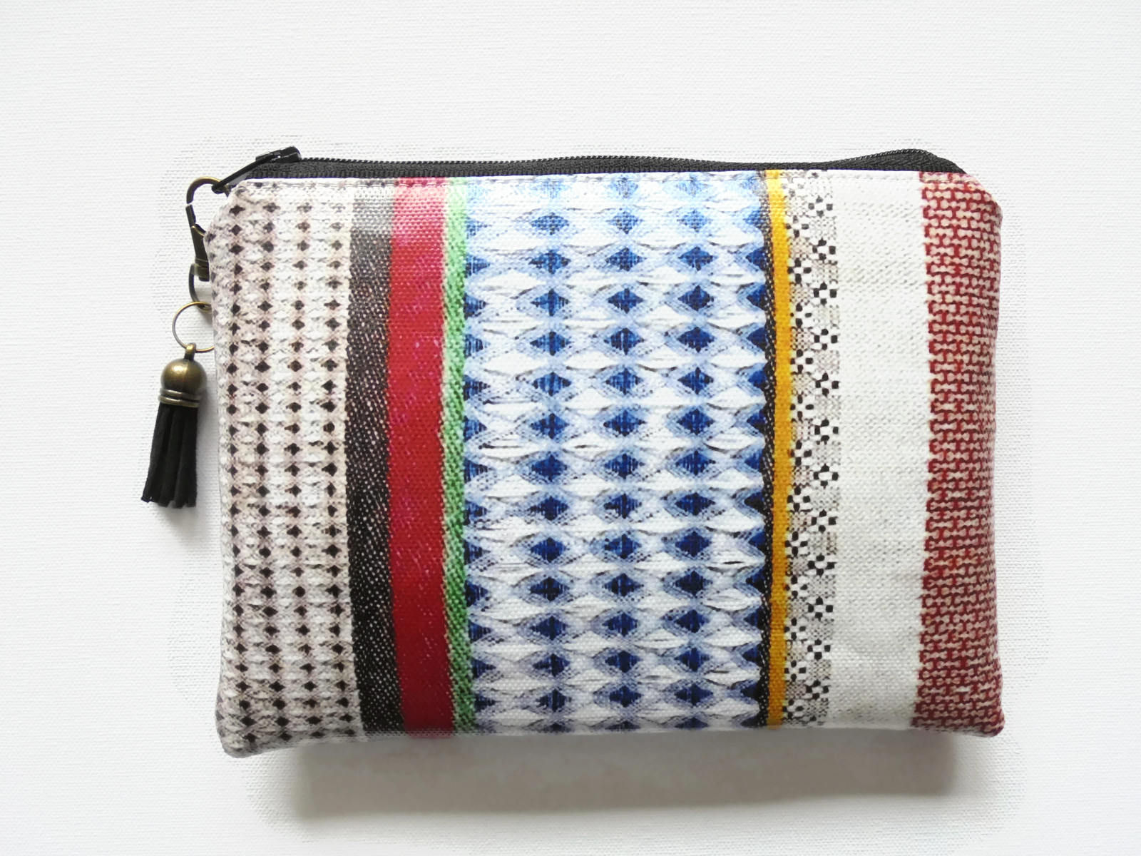 Ethnic geo mix vegan zipper faux leather wallet.