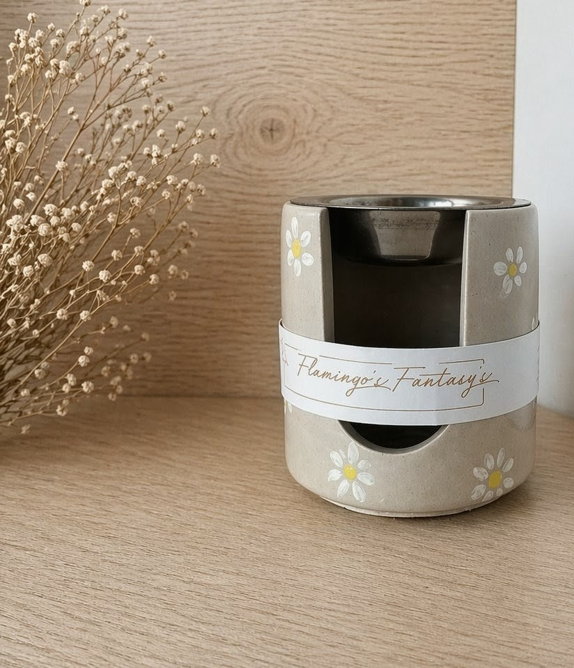 Cilinder Wax melt brander madeliefje beige
