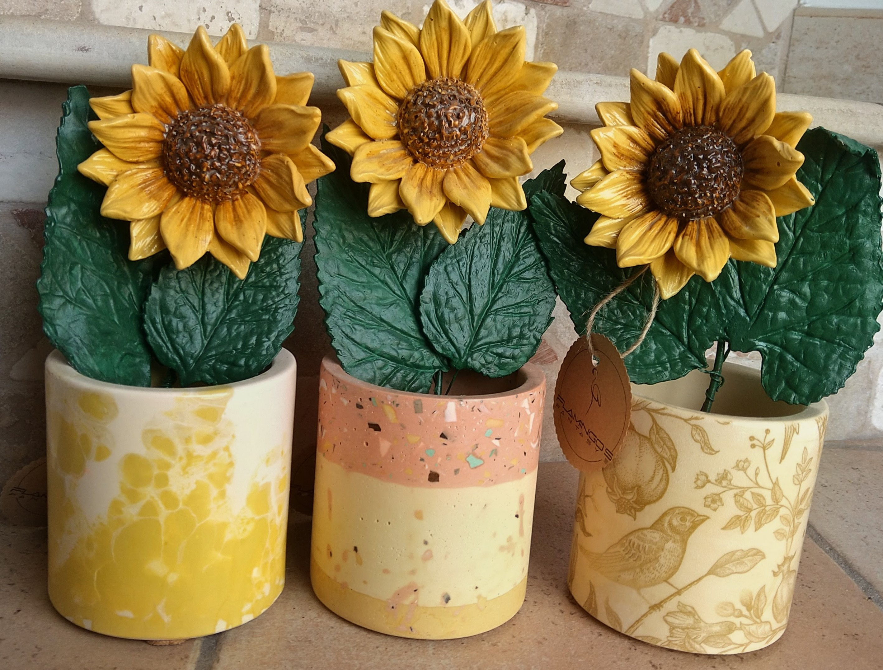 Zonnebloem in terrazzo potje groot