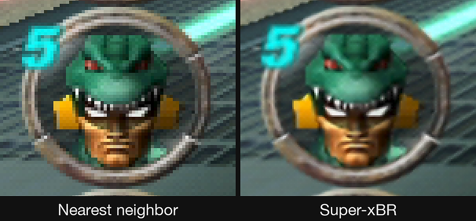 A racer portrait at 200%: nearest neighbor and Super-xBR.