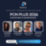 PCN PLUS 2026 event promotion with four speakers' photos. Text: Nottingham or online, April 22, 9:30 AM. Register now. Dark background.