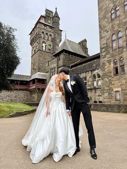 Megan and Matt on their wedding day at Cardiff Castle