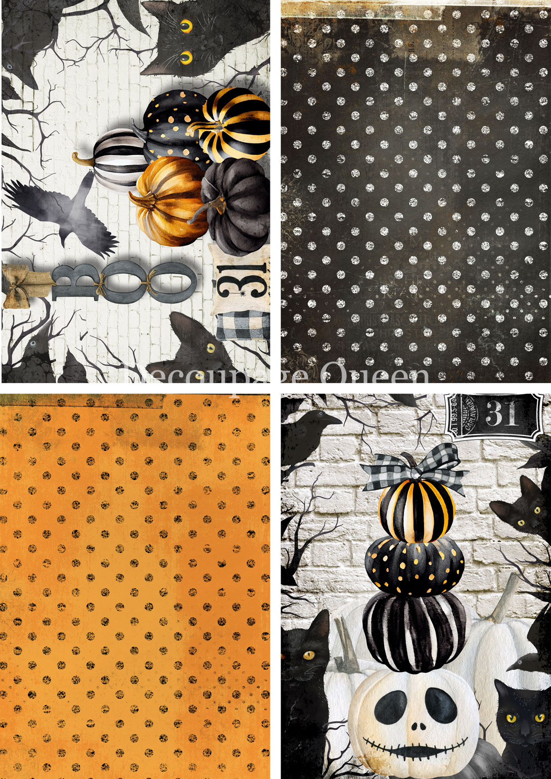 Decoupage Queen Rice Paper - Orange and Black 4 Pack