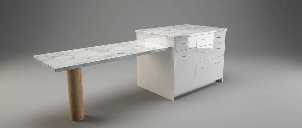 Rendu comme si c'était dans un studio avec un bel éclairage. Les placards sont brillants. Le pied de la table