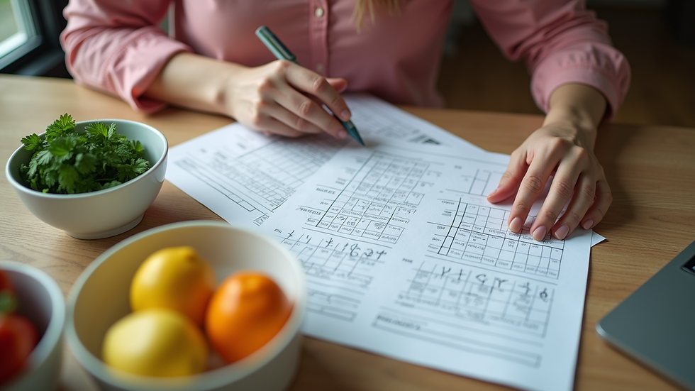 High angle view of a health coach working on a personalized meal plan