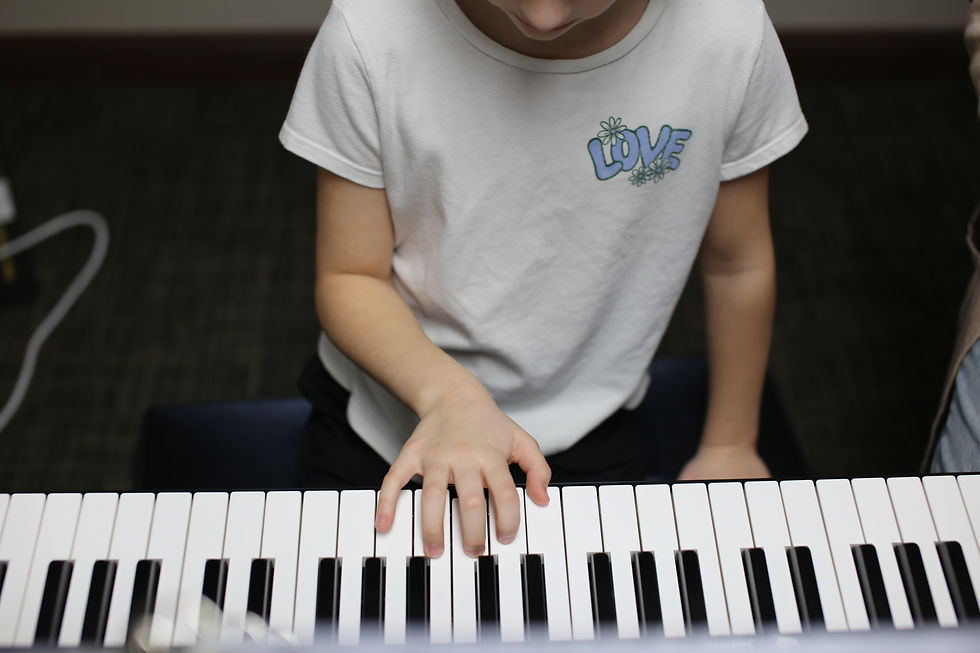 Eye-level view of a music classroom with a piano
