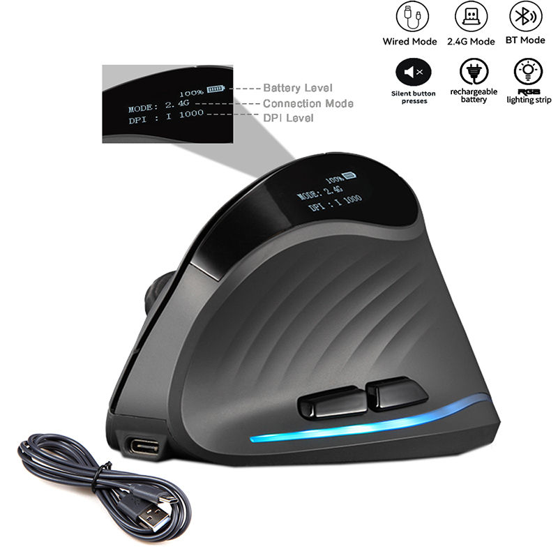 Rechargeable Wireless Vertical Mouse With Screen Display Ergonomic Mice 6 Butto
