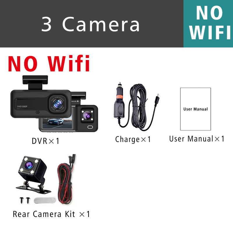 Thumbnail: WIFI 3 Camera Dash Cam Cabin Car Dvr 1080P Interior Vehicle Three Way Channel Dv