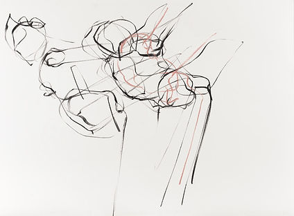 Rosalie Watkins drawing artist orbiting pink chalk double leg raised