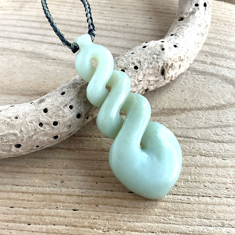 Siberian Light Blue Jade Infinity Triple Twist Pendant Necklace 61